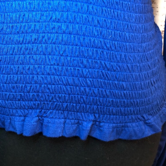 Blue Long Sleeve Blouse with Tie Front Ruffles and Smocked Waist - Picture 9 of 11